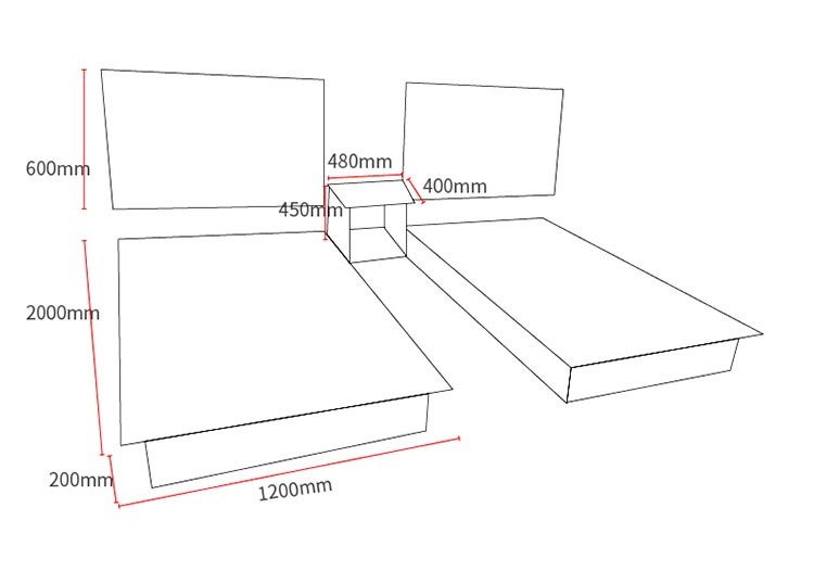 梦达酒店双人床尺寸示意图