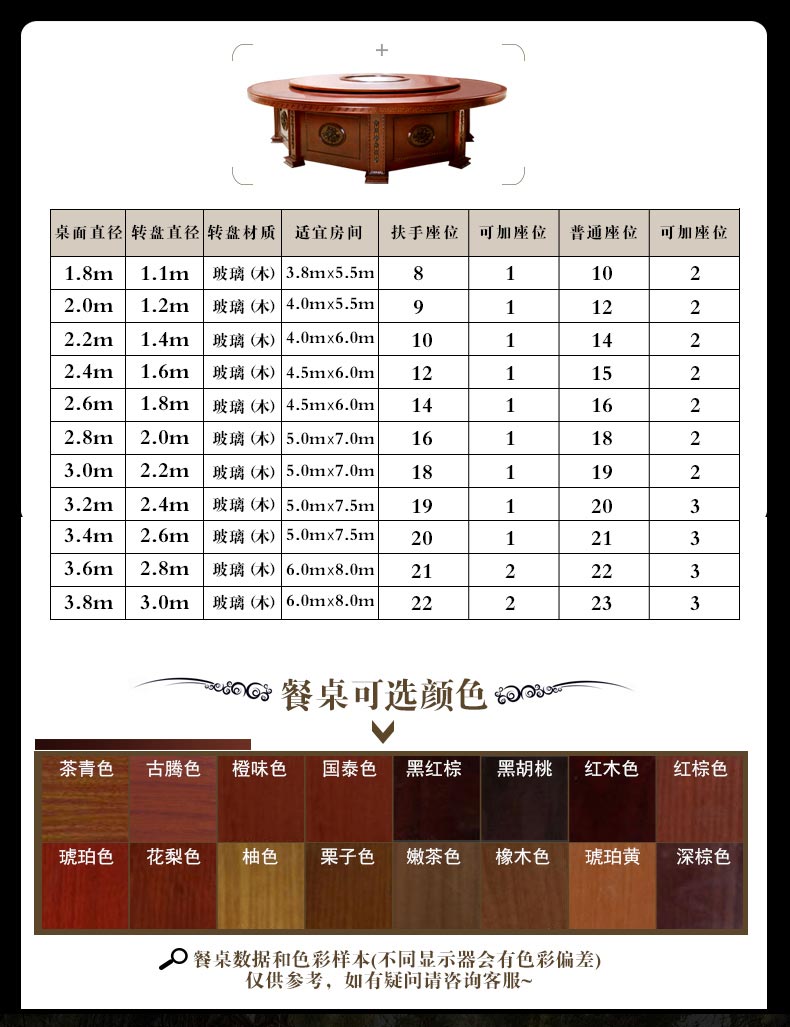 梦达酒店大圆餐桌多种尺寸、款式可选